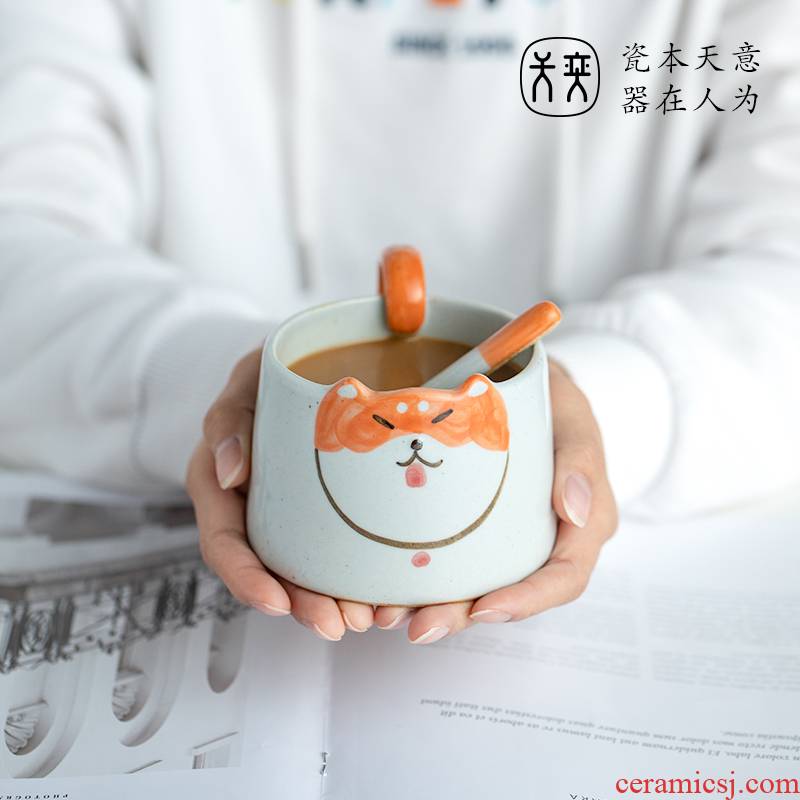 Glass shiba inu cup individuality creative to send express it in a ceramic cups of coffee keller cup gifts home