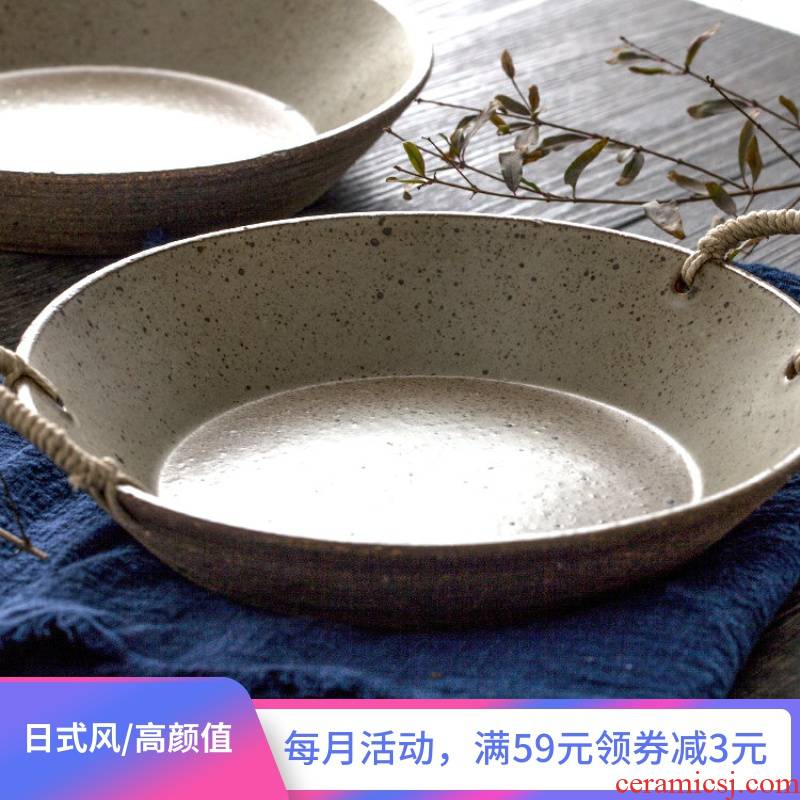 Tableware of pottery and porcelain plate Japanese coarse pottery hemp rope platter steak plate of creative western food dish dish with fish dish dish