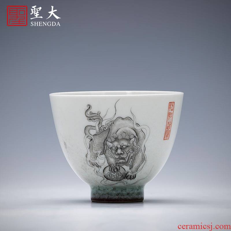 St teacups hand - made ceramic kungfu ice crack glaze color ink, the mythical wild animal cup for cup all hand of jingdezhen tea service master