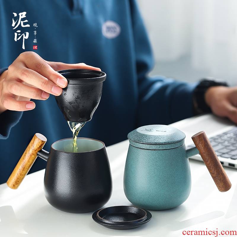 Mud seal mark cup high - capacity ceramic cup with cover filter cups office Japanese custom glass tea cup