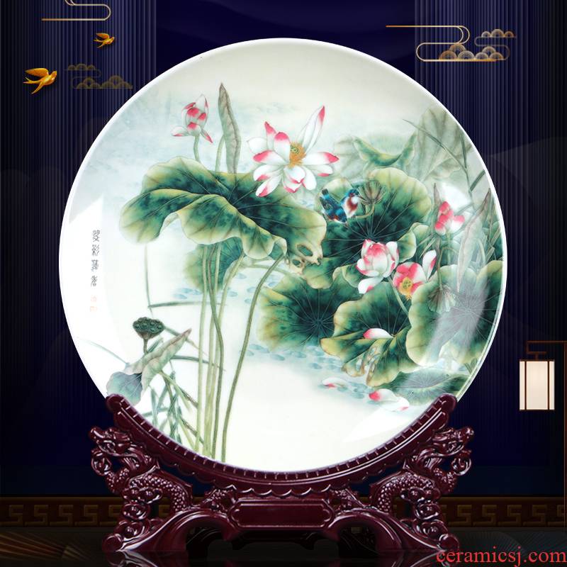 The New Chinese porcelain lotus jingdezhen ceramic decoration plate sit plate of the sitting room porch rich ancient frame wine gift furnishing articles