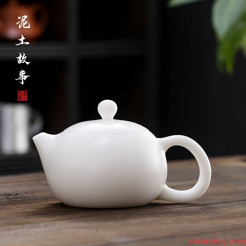Earth story dehua white porcelain teapot biscuit firing kung fu suit household ceramics single pot large hand xi shi pot