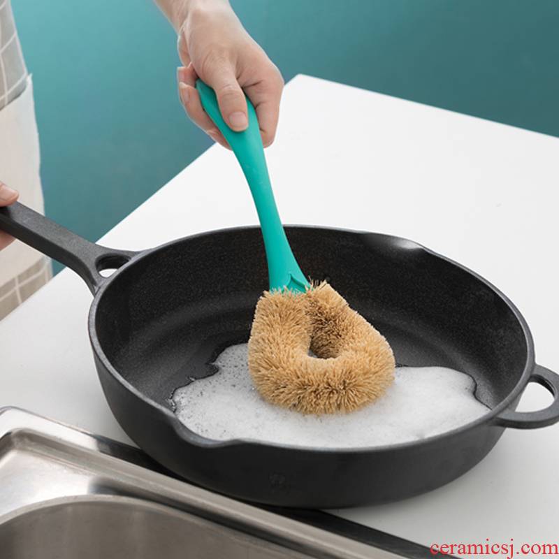 Porcelain color beauty creative imitation coconut tree brown brush long handle pan household kitchen tools brush cleaning brush non - stick oil washing the dishes