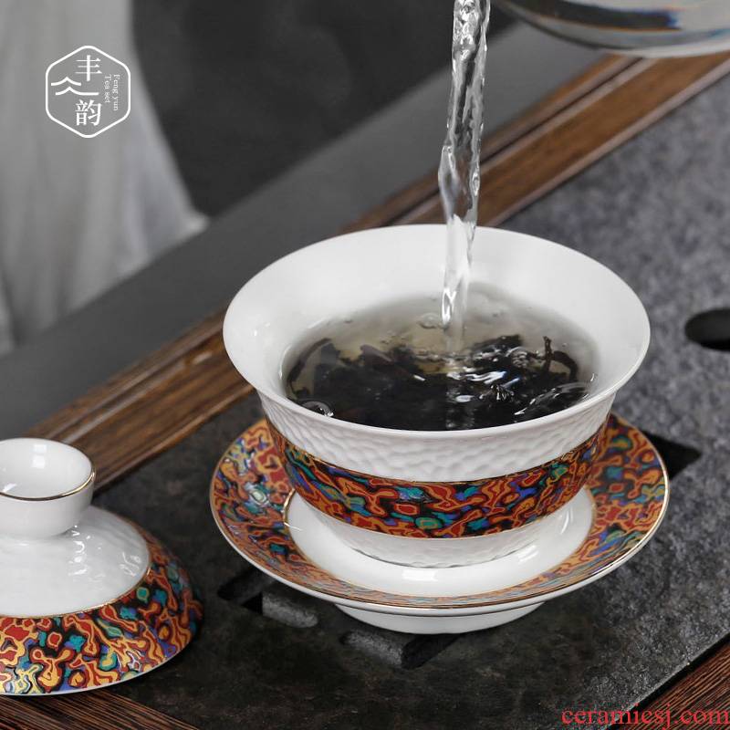 Tureen single restoring ancient ways only three large hammer kunfu tea tea bowl big ceramic cups set tea service