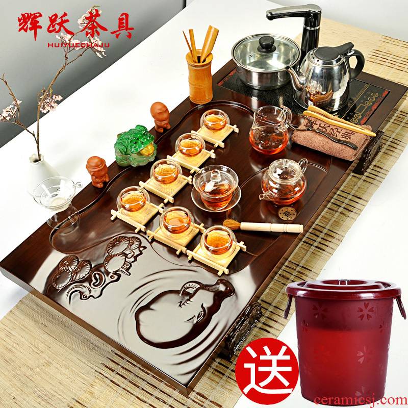 Hui, make tea set tea service of a complete set of violet arenaceous kung fu tea sets suit induction cooker solid wood tea tray