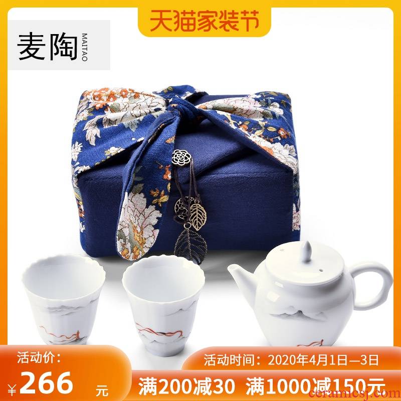 Cotton and linen MaiTao portable travel kung fu tea sets the receive bag in hand - made jingdezhen ceramic teapot teacup