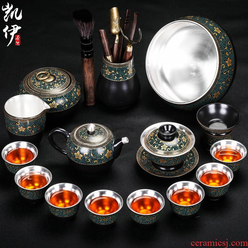 The new coppering. As silver colored enamel tea set household jingdezhen ceramic kunfu tea tea tea tureen teapot