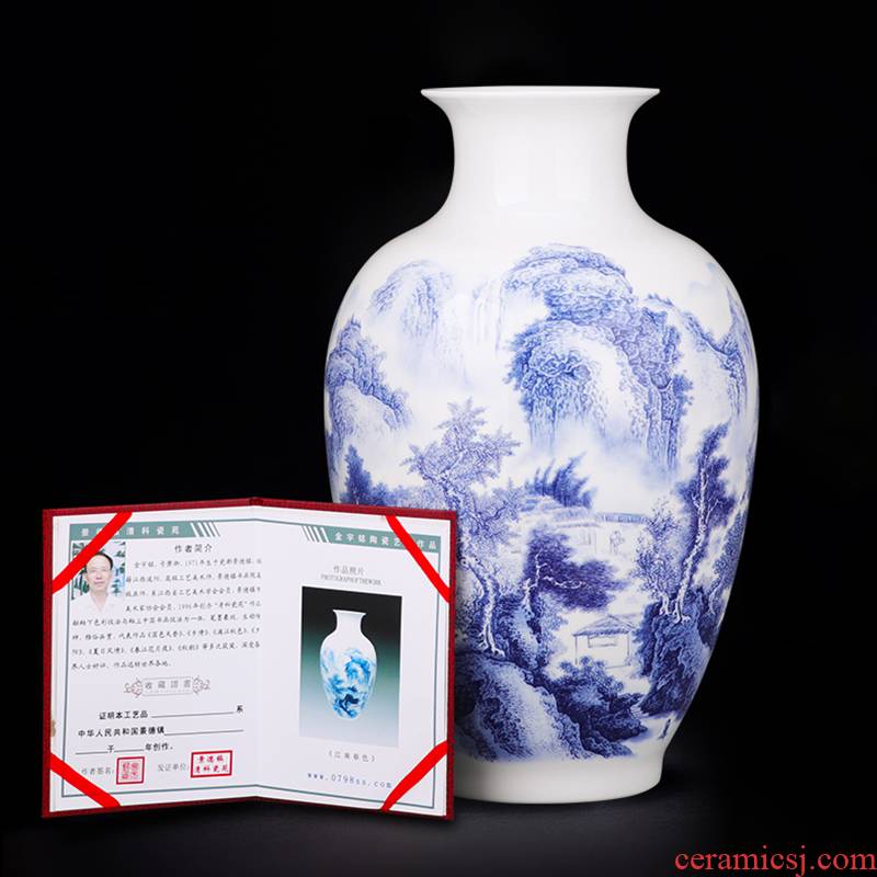 Jingdezhen ceramics landscape of blue and white porcelain vases, flower arranging furnishing articles mesa of the sitting room of Chinese style household decorations decoration