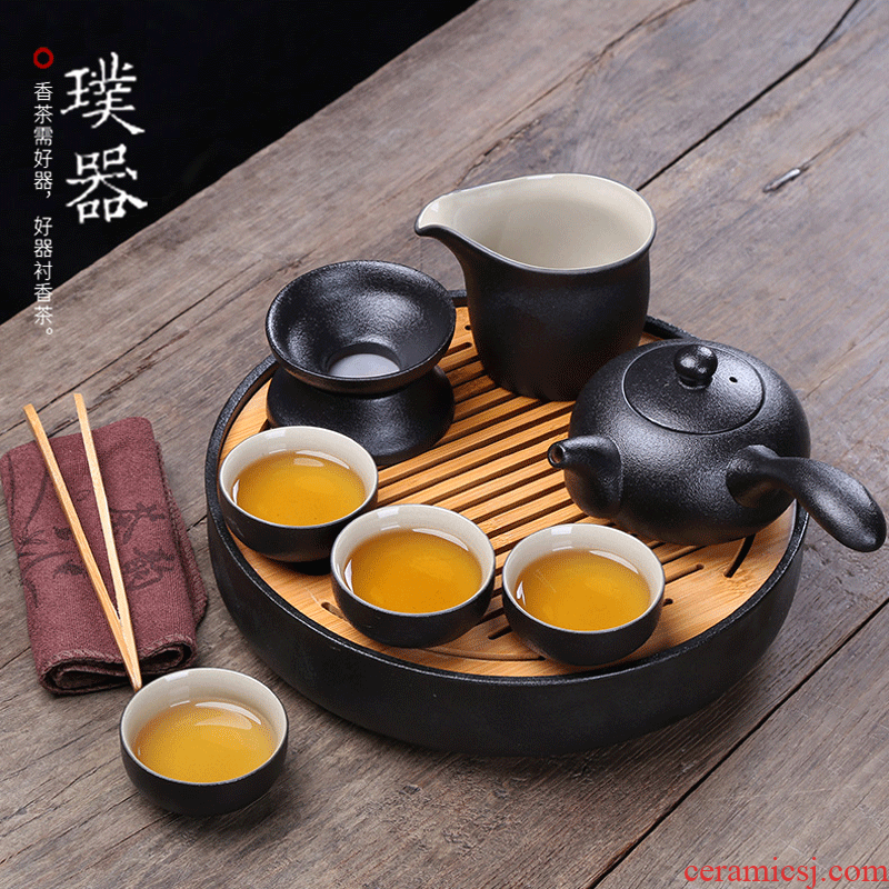 Hotel small household bamboo ceramic tea set a complete set of kung fu dry teapot cup bag tea tray