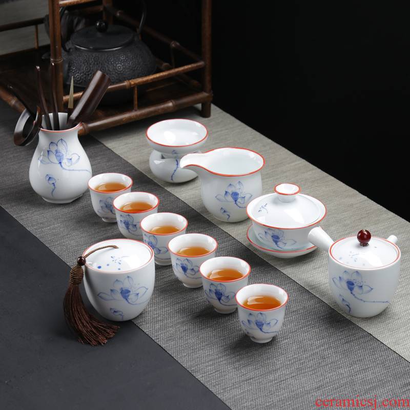 Hand - made kung fu tea set suit small household glass ceramics 6 I and contracted sitting room 4 Chinese style restoring ancient ways
