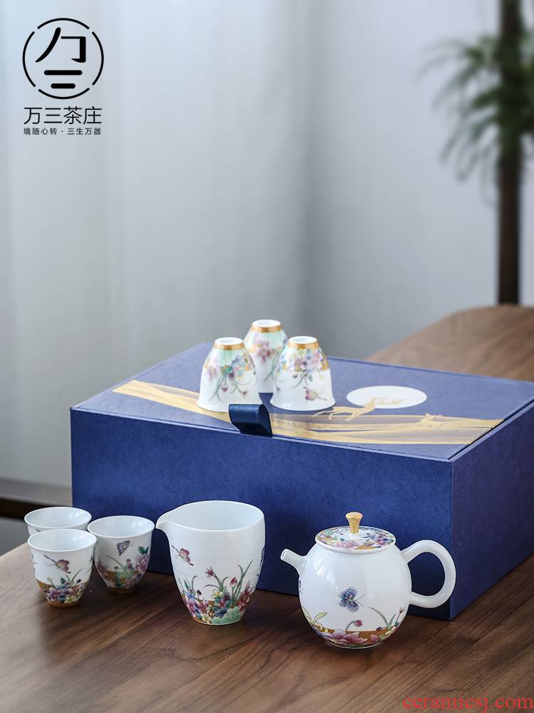 Three thousand ceramic kung fu tea set tea village home tea cups of a complete set of I and contracted tureen teapot gift box