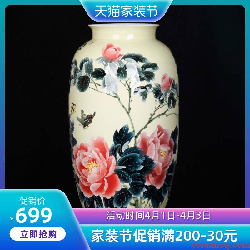 Jingdezhen ceramic home sitting room adornment hand - made peony vases, furnishing articles new Chinese arts and crafts porcelain