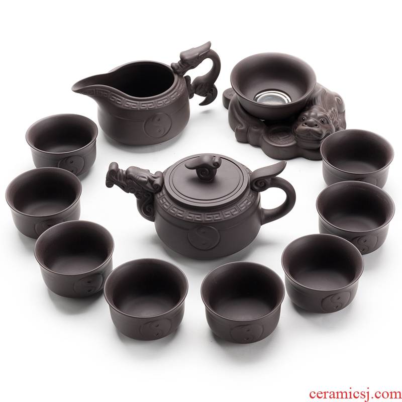 A complete set of violet arenaceous kung fu tea set with gift boxes of household teapot tea tea tea ware fair keller cup