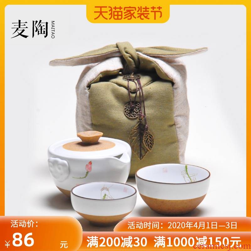MaiTao travel two cups of tea a crack cup pot receive bag in Japanese teapot teacup portable cotton cloth bag
