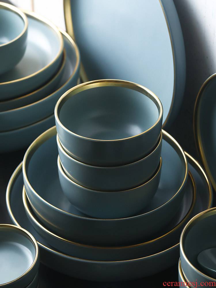 The dishes suit household Nordic light wind up phnom penh key-2 luxury jingdezhen ceramic bowl chopsticks single plate suit dishes