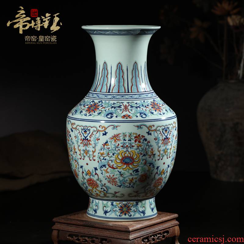 Jingdezhen ceramics high - end antique qianlong bucket colors branch lotus bottle of home sitting room adornment handicraft furnishing articles