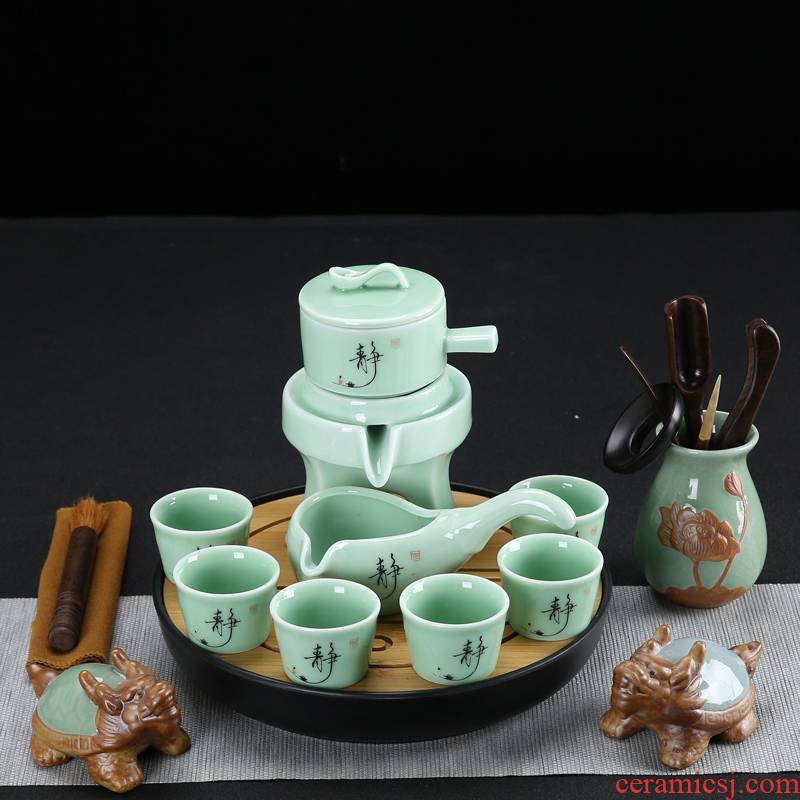 Celadon stone mill of a complete set of automatic kung fu tea sets tea tray was home lazy people make tea with fortunes with tea