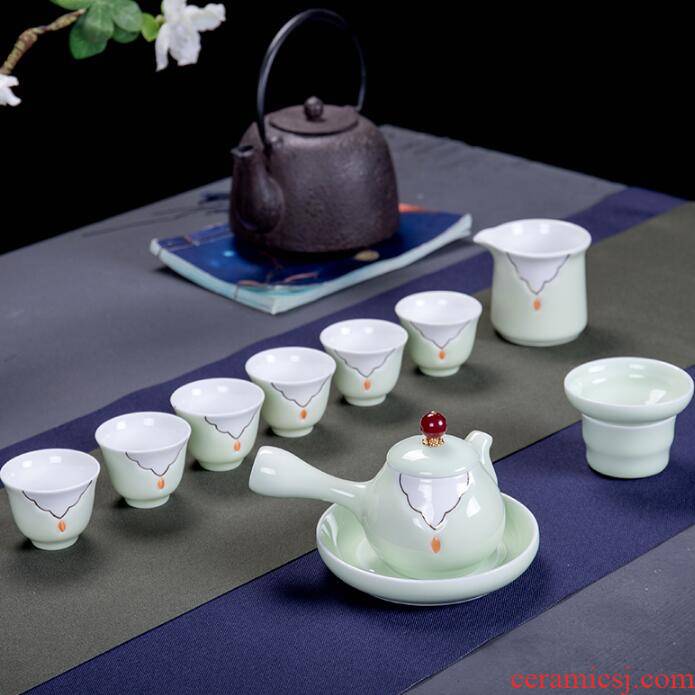 Ya xin longquan celadon is the whole tea set suit household contracted ceramic kung fu tea bags are blue and white porcelain teacup office
