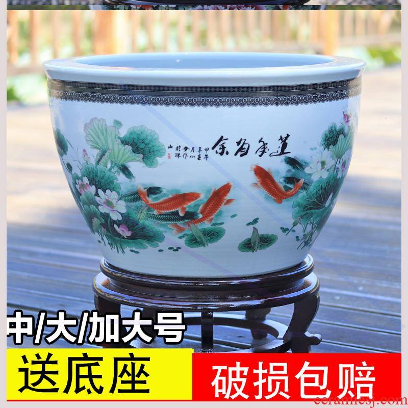 Wind pet ceramic basin of big aquarium fish tank brocade carp to cylinder home sitting room be born lucky feng shui and comfort have gold