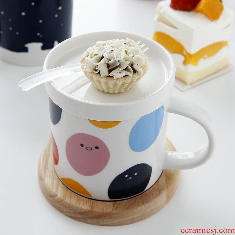 Ceramic oatmeal for breakfast cup children 's creative move with cover spoon, milk keller ins domestic large capacity
