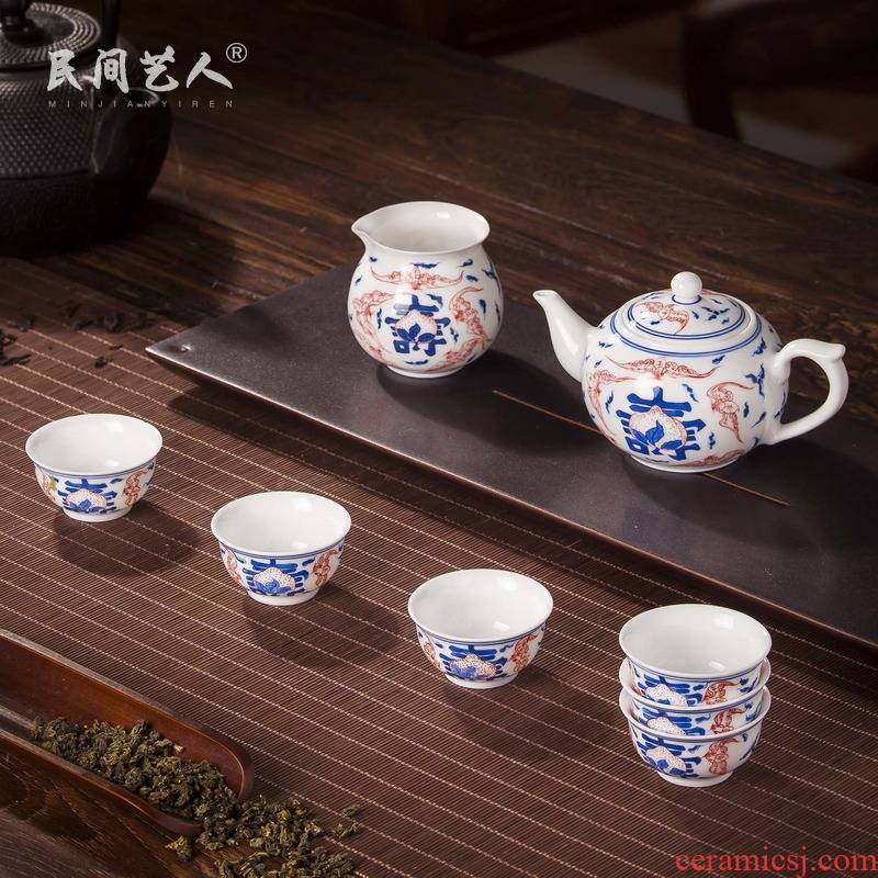 Jingdezhen hand - made ceramic fair set of kung fu tea masters cup cup teapot tea gift box set