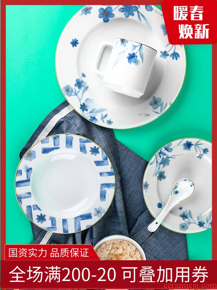 TaoXiChuan jingdezhen blue and white porcelain tableware suit dishes combination of household of Chinese style dishes creative mother - in - law