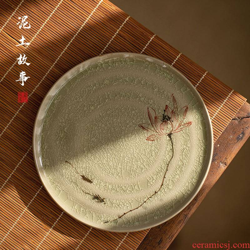Jingdezhen all hand under the glaze color hand - made lotus flower pot bearing pot pad dry terms fruit tray mat ceramics kung fu tea set