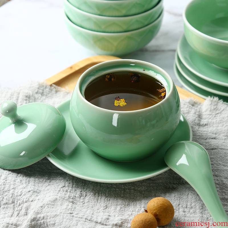 Ceramic cup longquan celadon water pot stew bird 's nest with cover steamed egg cup contracted household small soup stew pot cup dish bowl of stew