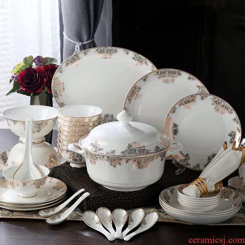 Tangshan dishes suit household European - style ipads porcelain tableware suit 56 head porcelain bowl dish bowl bowl chopsticks