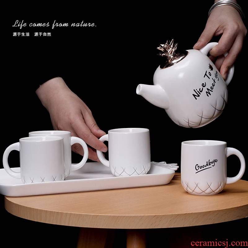 Creative contracted household mark cup express kettle pot sitting room European - style ceramic cup tea set