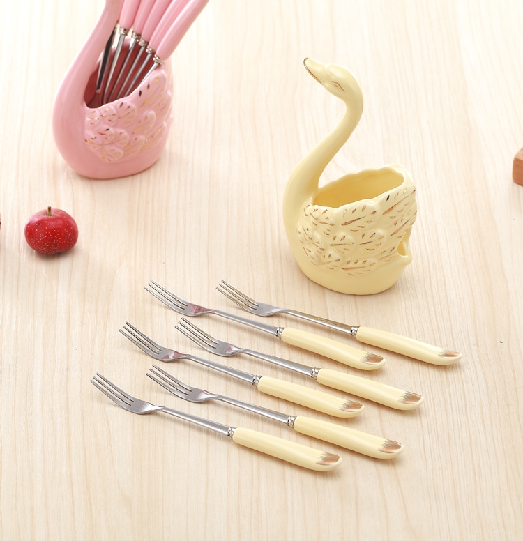 Creator of creative lovely swan fruit fork ceramic stainless steel tridentate dessert fork suits for dessert fork