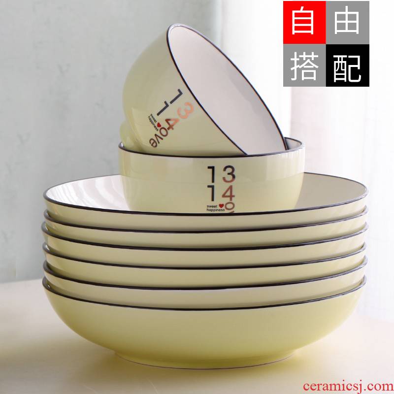 Ceramic bowl dish dish 8 inch large home eat rice bowl FanPan deep dish European contracted couples web celebrity, lovely plate