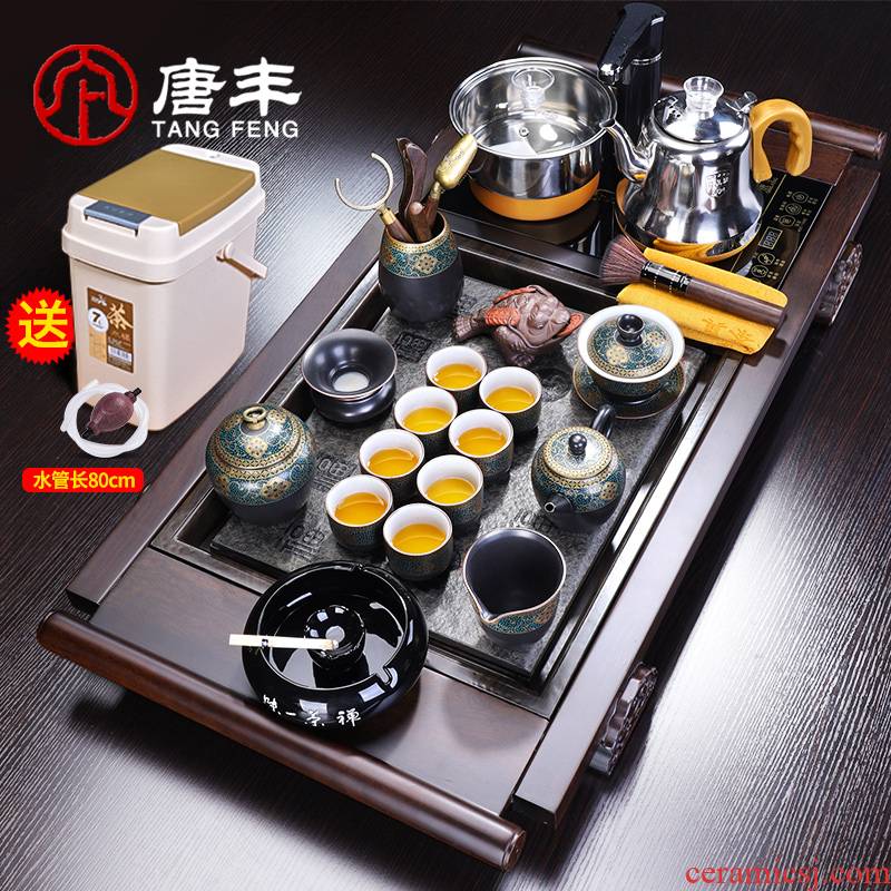 Tang Feng ebony tea tray was home kung fu tea set ceramic pot boiling water automatically electric furnace to restore ancient ways the tea taking