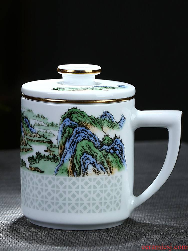 Jingdezhen ceramics and exquisite tea cup with cover household water cup high - capacity office cup famous tea separation