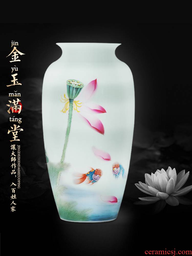 Jingdezhen ceramics by hand draw lotus flower vase furnishing articles sitting room of Chinese style household rich ancient frame flower decorations