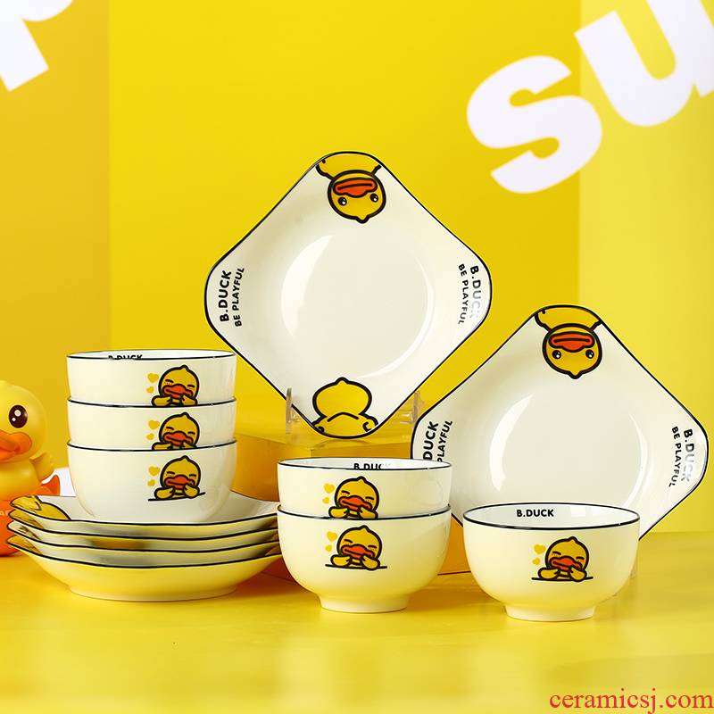 Bduck yellow duck ceramic dishes suit household creative cartoon express bowl plate combination package