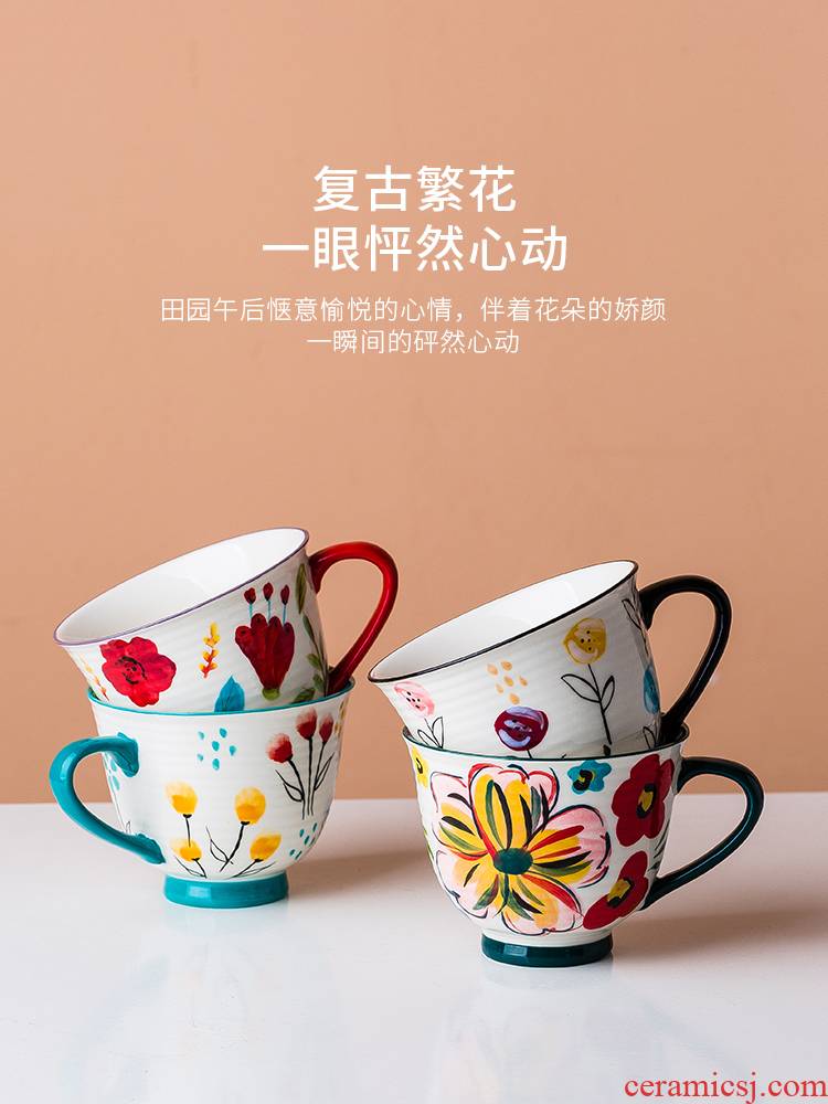Modern housewives hand - made ceramic bowl flowers single rice bowls mugs ceramic coffee cup household utensils