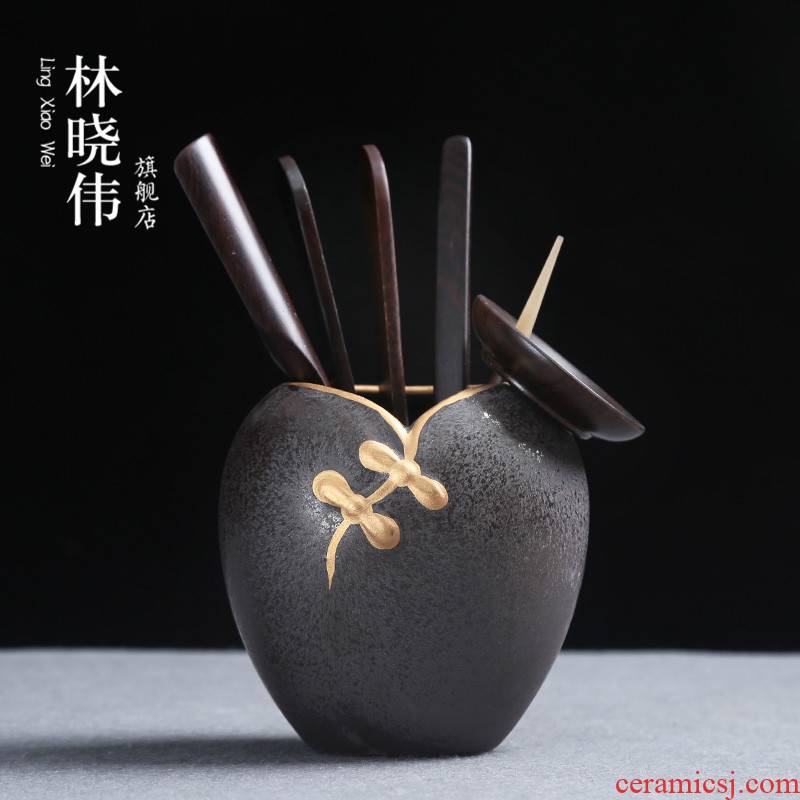 Kung fu tea sets accessories ChaGa clamp forceps tea cups ceramic ebony 6 gentleman with zero ground