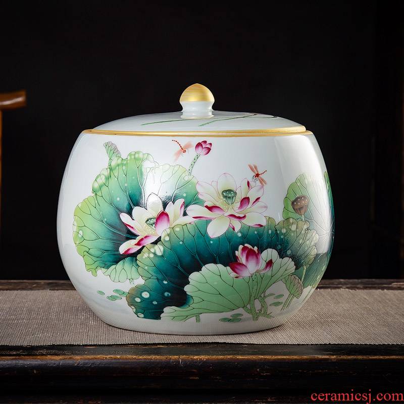 Jingdezhen ceramic famille rose tea pot seal pot home storage tank wake receives moistureproof super - sized puer tea cake