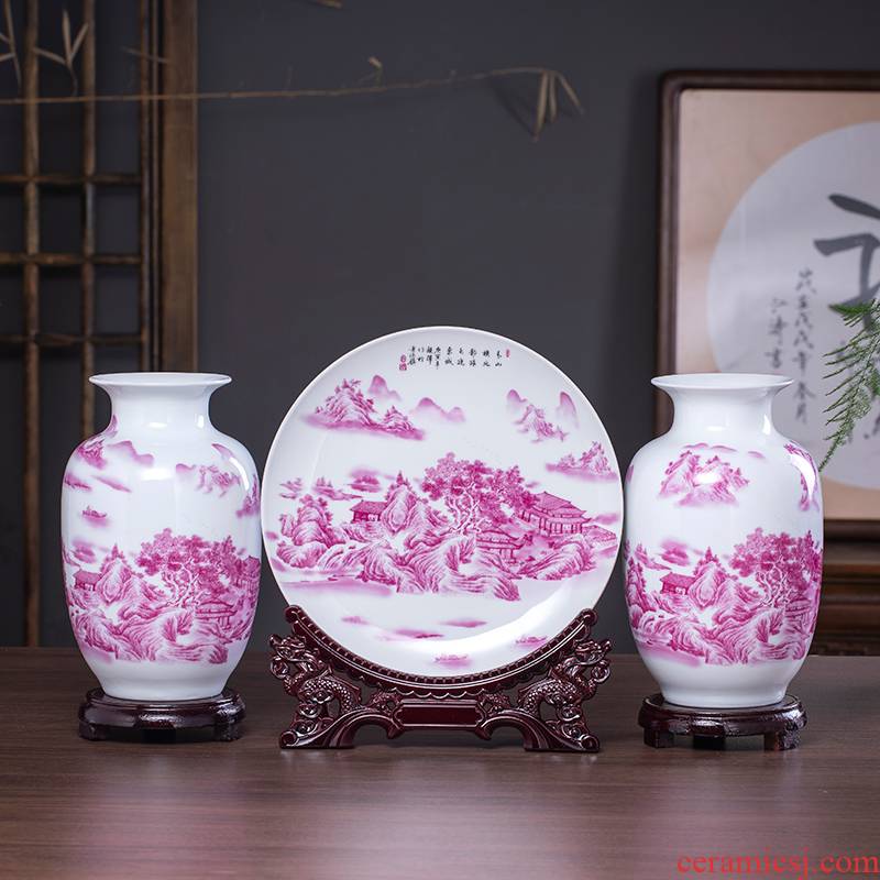 Chinese jingdezhen ceramics three - piece floret bottle hanging dish flower arrangement home sitting room adornment crafts