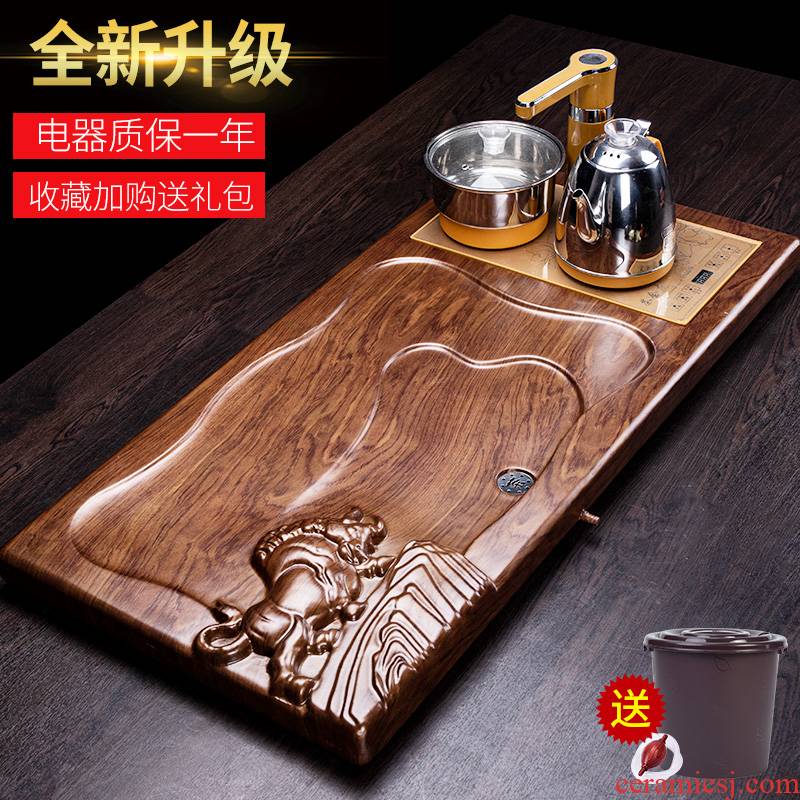 Ronkin kung fu tea sets solid wood tea tray was home contracted ceramic cups electric magnetic furnace tea tea taking