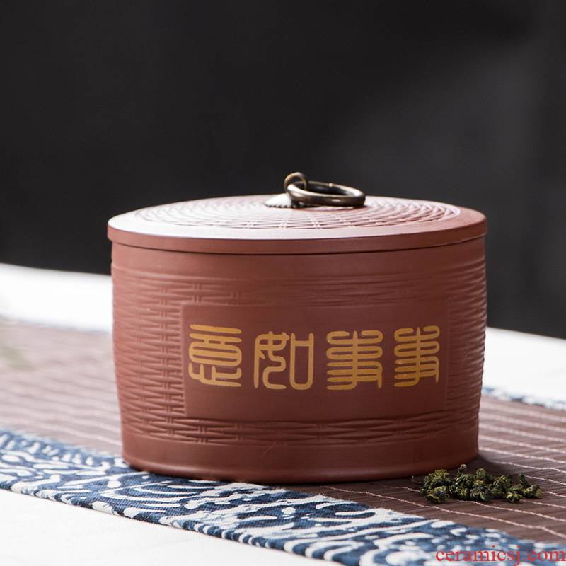 Violet arenaceous caddy fixings creative kung fu tea set household pu 'er ceramic tea caddy fixings tea warehouse sealed storage tank receives