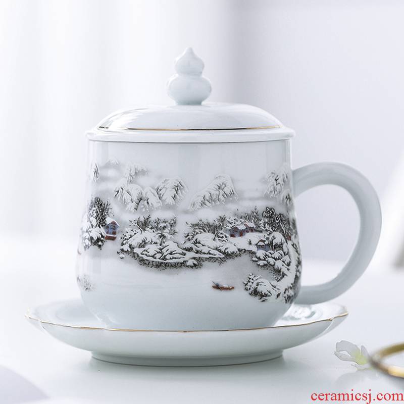 Jingdezhen ceramic cups with cover glass office female household paint individual single cup coffee cup tea cup
