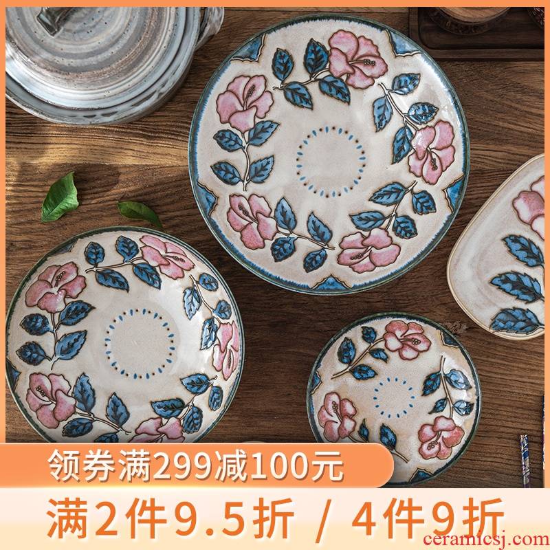 Meinung burn to use imported from Japan hand - made and wind to use plate ceramic tableware portfolio plant flowers platter