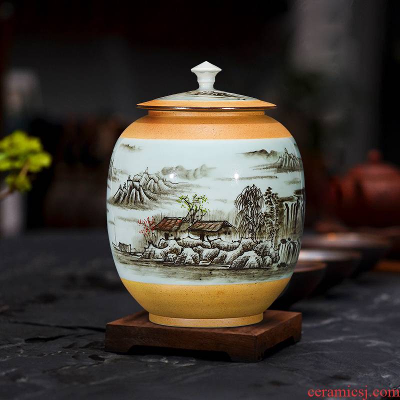 Jingdezhen ceramic hand - made tea pot with cover seal moisture household storage tank one and a half jins of large POTS