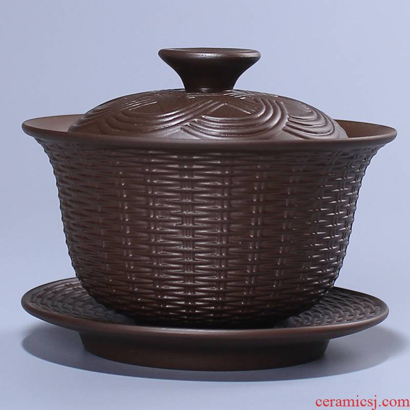 Only three tureen violet arenaceous bowl to bowl cups lid kung fu tea tea restoring ancient ways of household ceramics fittings