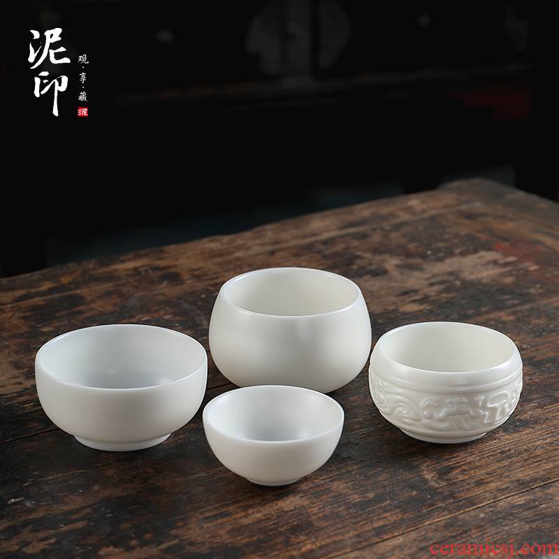 Dehua white porcelain clay seal sample tea cup master cup single CPU kung fu tea cup China the white all checking gift boxes