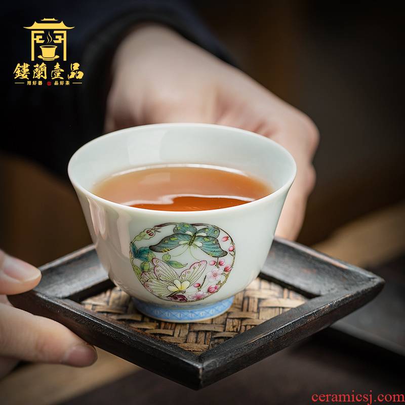 All hand hand draw pastel regiment butterfly masters cup jingdezhen kung fu tea set sample tea cup ceramic terms cup single CPU