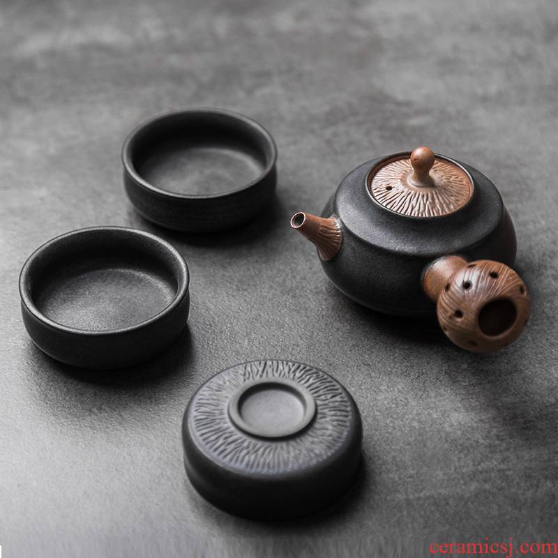 The content of creative side pot of checking ceramic teapot tea kungfu tea set travel bowl is a set of tea cups