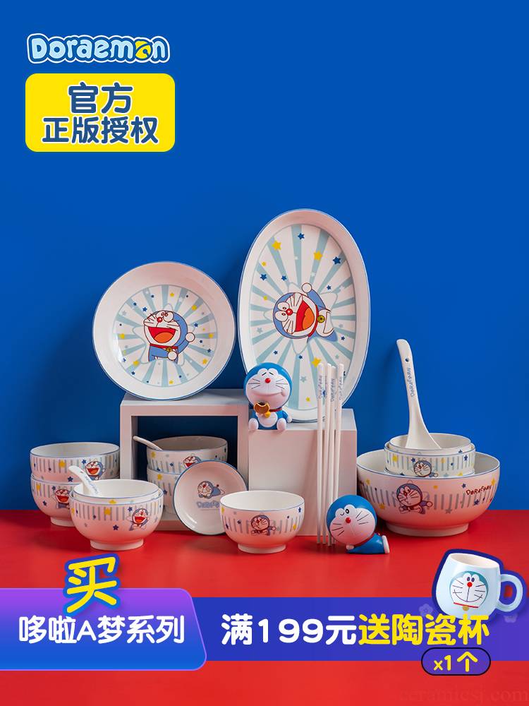 Doraemon Japanese express bowl chopsticks dishes and cutlery set ceramic dishes household portfolio 10 sets